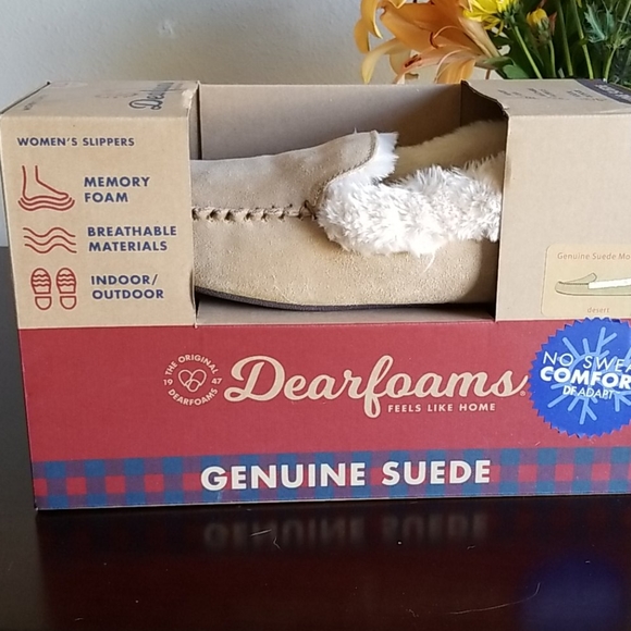 Womens Dearfoams Genuine Suede Moccasin Slippers - Picture 5 of 6